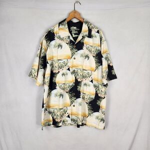 Jamaica Jaxx Silk Shirt Mens L Tan Black Green Tropical Hawaiian  Short Sleeve